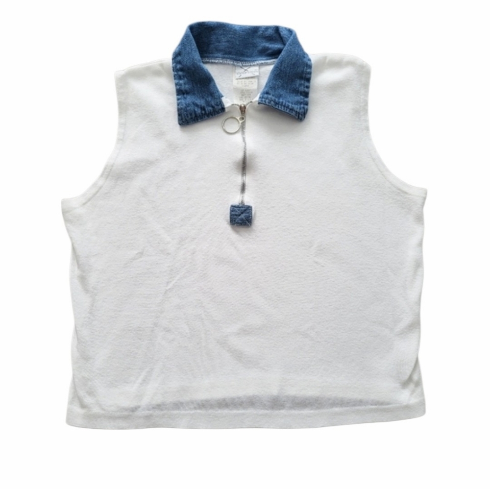 Vintage Xhilaration‎ Y2K Crop Top Tee Womens Juniors? XL Denim Collar Made USA
